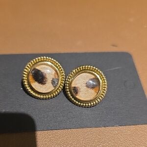 Source Unknown Gold-Tone Leopard Print Stud Earrings